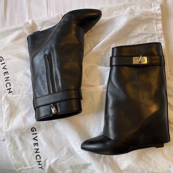 Givenchy Shoes - Givenchy Black Leather Shark Lock Wedge Ankle Boots Size 37.5